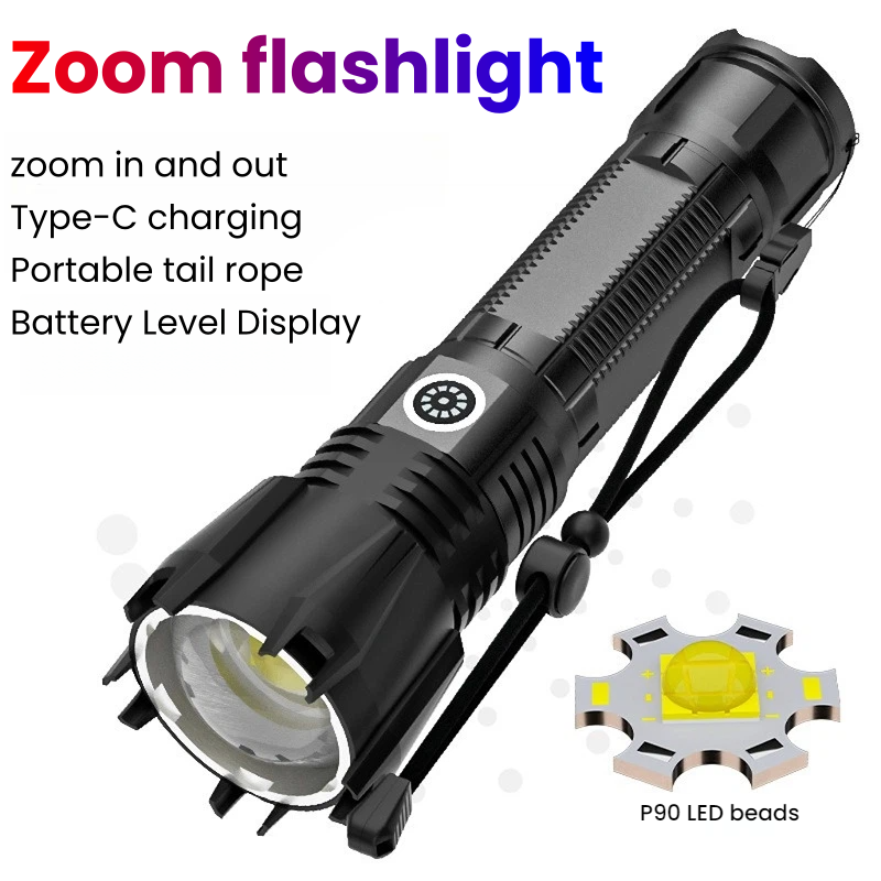 Outdoor Power For Camping - 고출력 P90 LED 손전등 TYPE-C 충전식