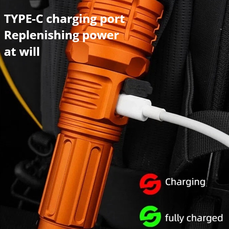 강력한 조명 LED 손전등 줌 가능 TYPE-C 충전식 - Outdoor Power For Camping 리뷰 및 가격