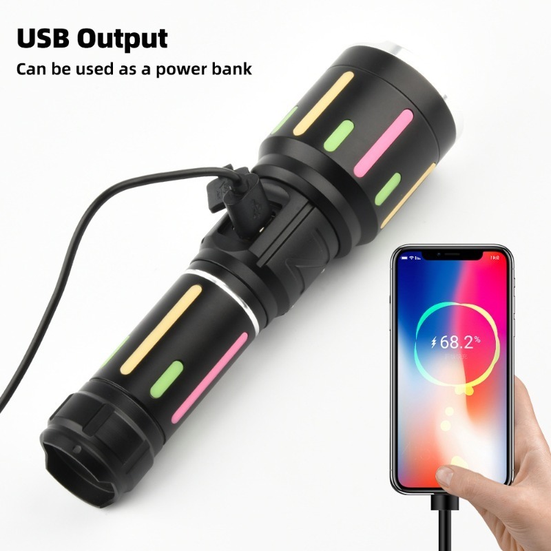 고출력 백색광 형광 손전등 충전식 줌 가능 장거리 토치 - Outdoor Power For Camping 리뷰 및 가격