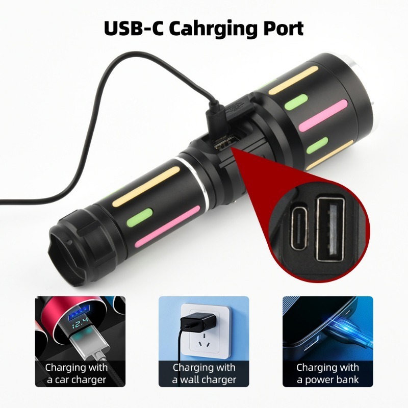 고출력 백색광 형광 손전등 충전식 줌 가능 장거리 토치 - Outdoor Power For Camping 리뷰 및 가격