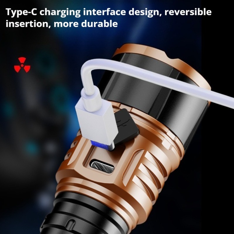강력한 조명 고출력 LED 손전등 타입-C 충전 방수  - Outdoor Power For Camping 리뷰 및 가격