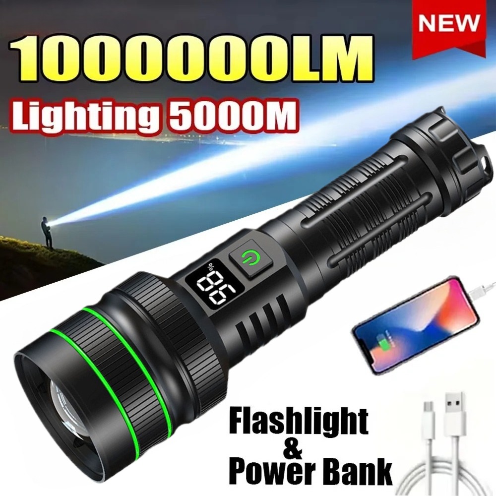 강력한 LED 손전등 줌이 가능한 Type-C 충전식  - Outdoor Power For Camping 리뷰 및 가격